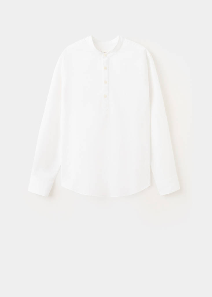 Linen mandarin collar shirt — White