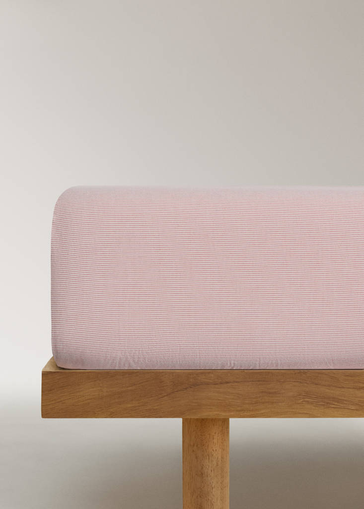 Fitted sheet cotton yarn-dyed Bed 90 cm — Grapefruit