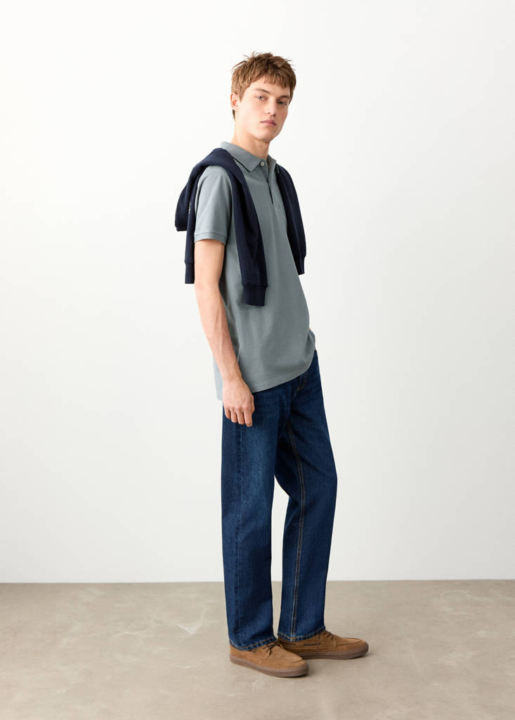 Short-sleeved cotton polo shirt — Blue