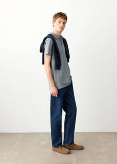 Short-sleeved cotton polo shirt — Blue 2