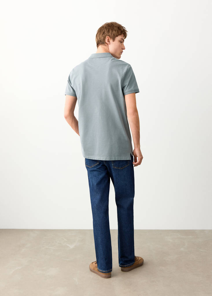 Short-sleeved cotton polo shirt — Blue