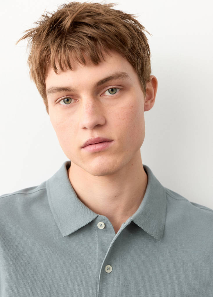 Short-sleeved cotton polo shirt — Blue