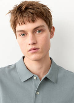 Short-sleeved cotton polo shirt — Blue 3