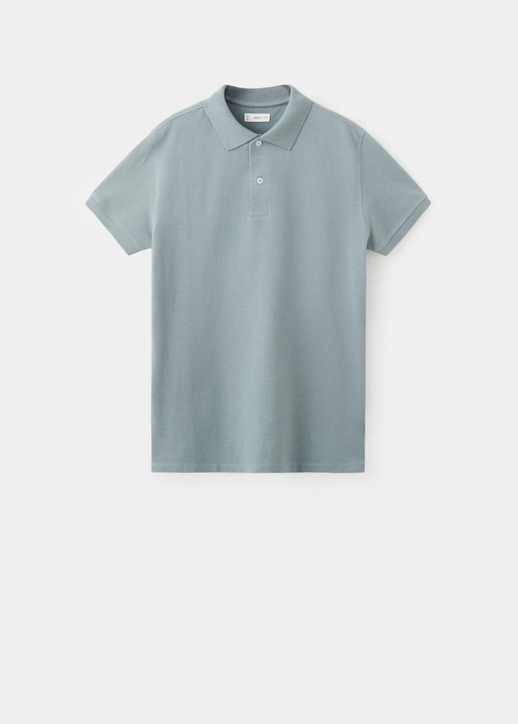 Short-sleeved cotton polo shirt — Blue