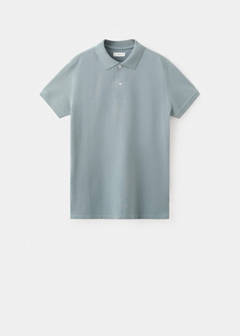 Short-sleeved cotton polo shirt — Blue 6
