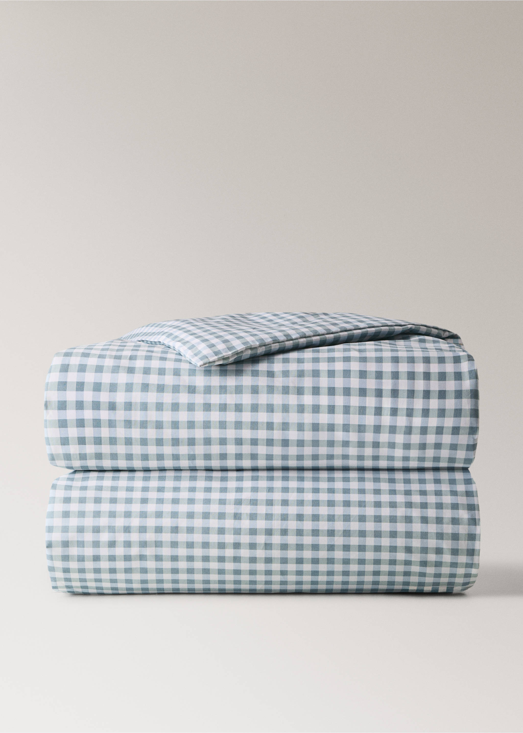 Cot bed duvet cover in cotton with Vichy checks - Article without model, Mint Green. Ref: 27024065-00.