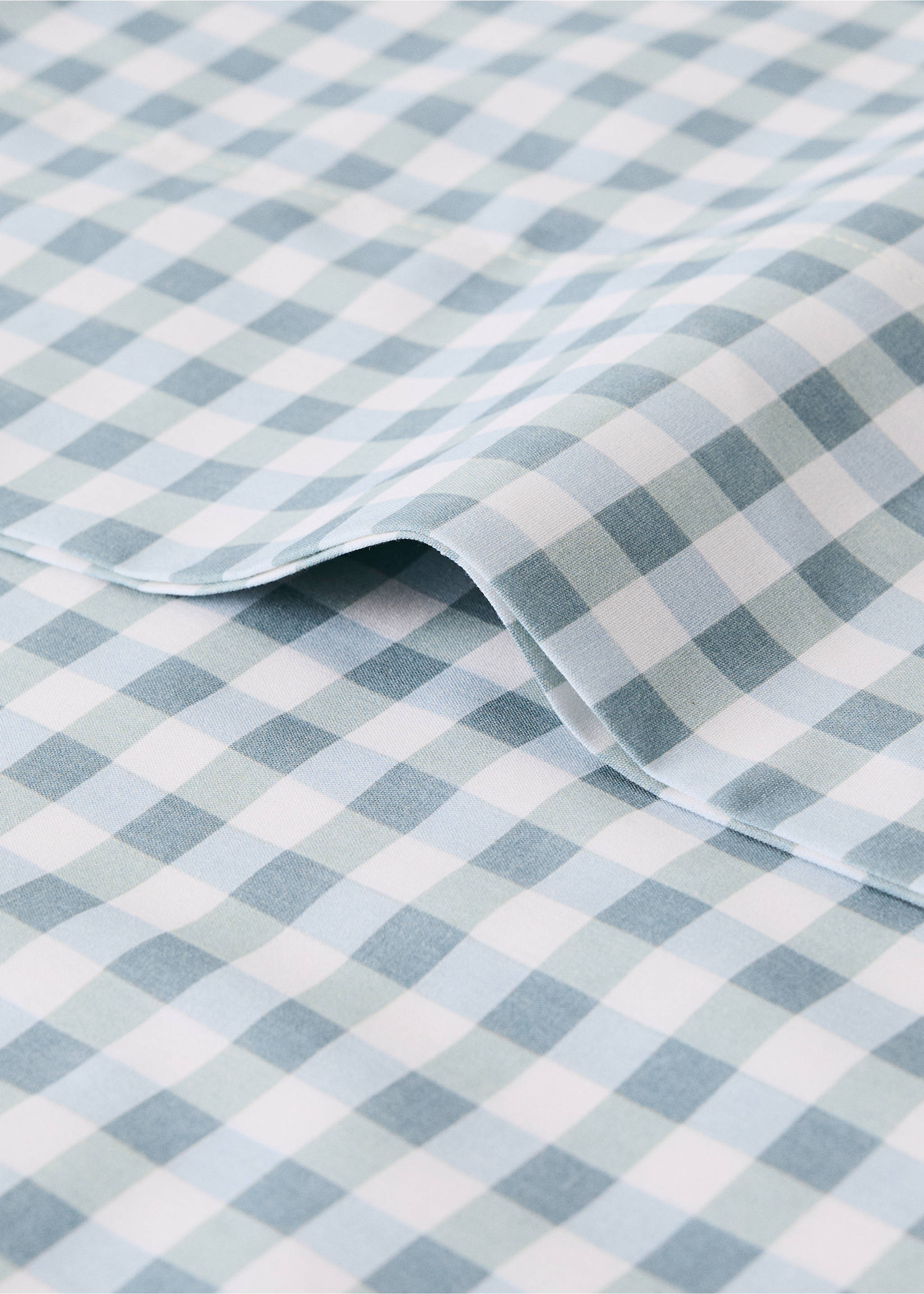 Cot bed duvet cover in cotton with Vichy checks - Details of the article 2, Mint Green. Ref: 27024065-00.