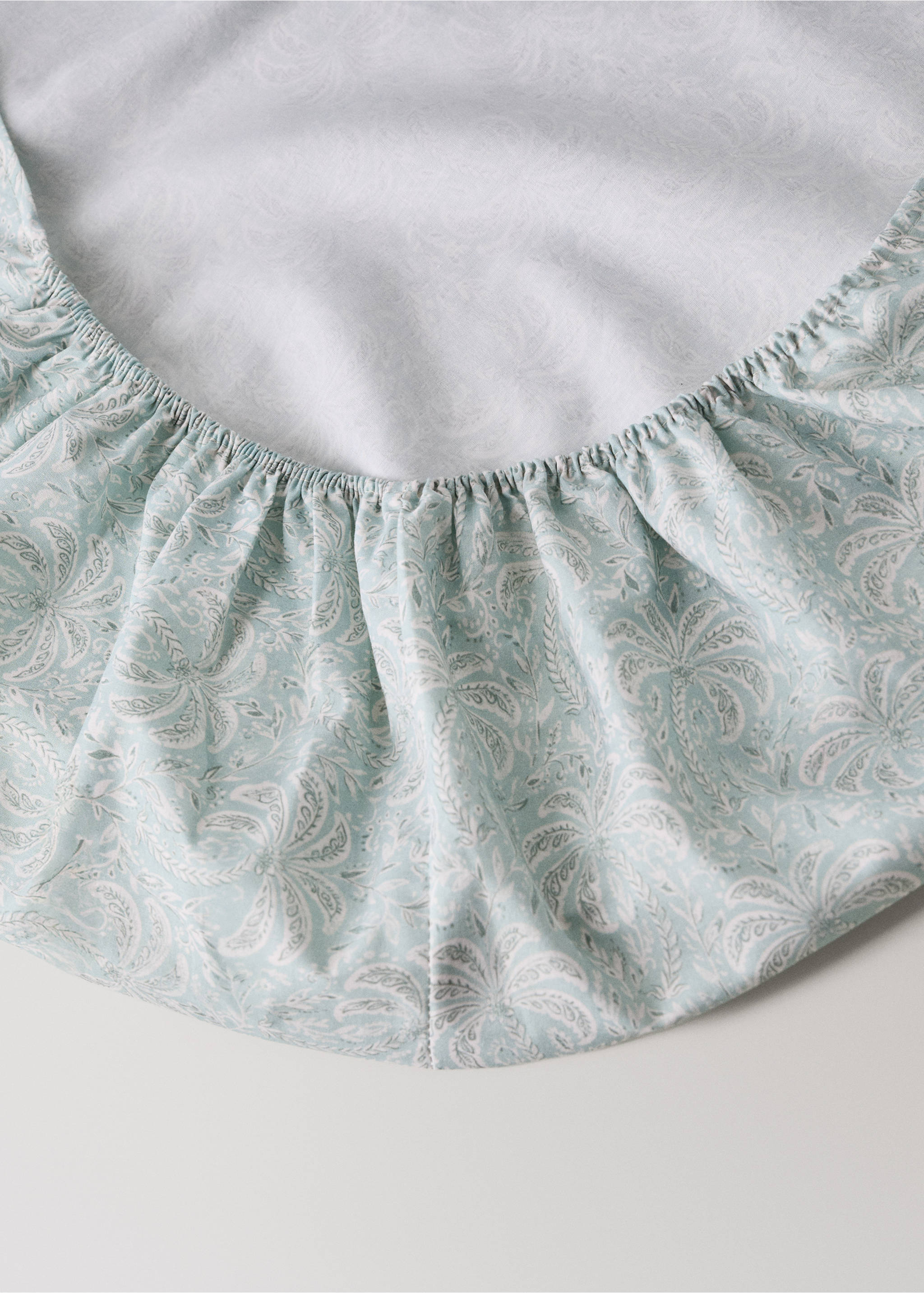 Drap-housse percale de coton imprimé palmiers Lit 90 cm - Détail de l'article 1, Vert pastel. Ref: 27024067-00.