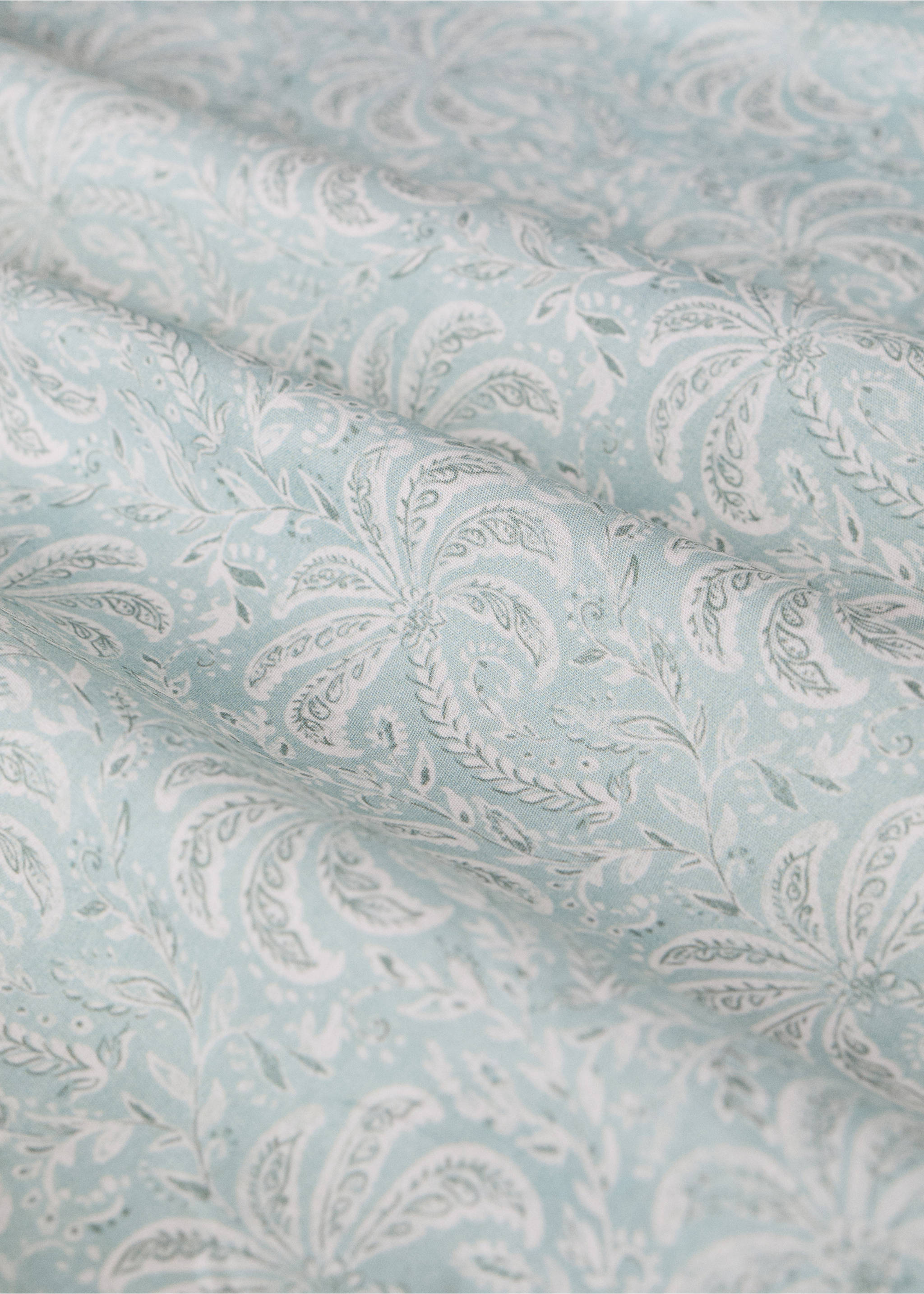 Drap-housse percale de coton imprimé palmiers Lit 90 cm - Détail de l'article 2, Vert pastel. Ref: 27024067-00.