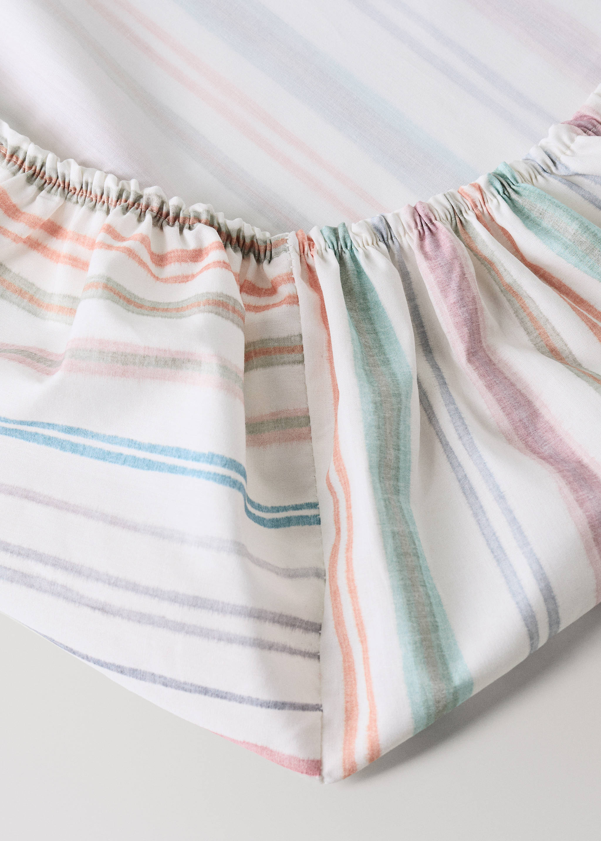 Percale cotton fitted sheet with multistripe colours Bed 135/140 cm - Details of the article 1