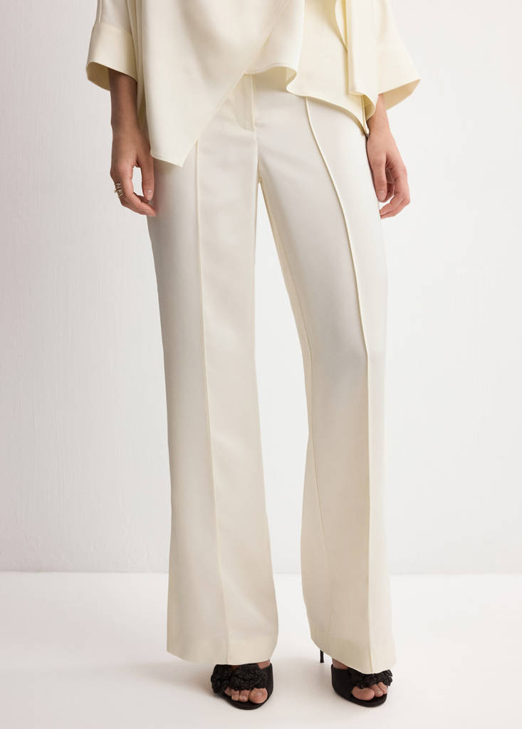 Satin trousers with jewel button — Ecru