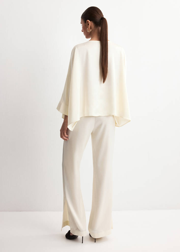 Satin trousers with jewel button — Ecru