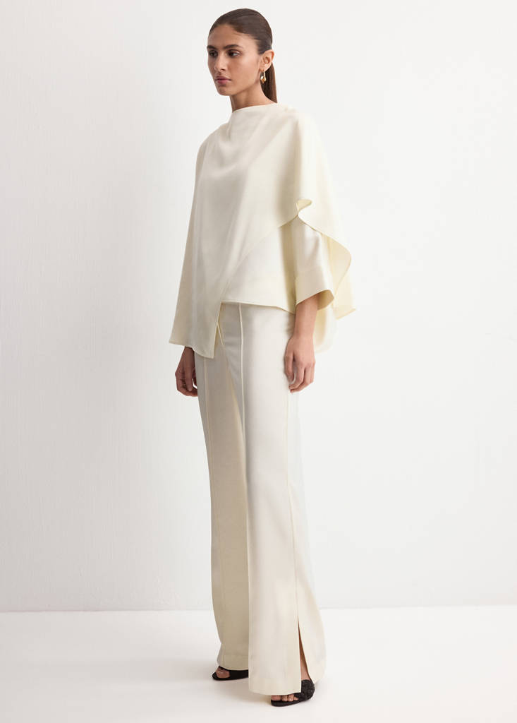 Satin trousers with jewel button — Ecru