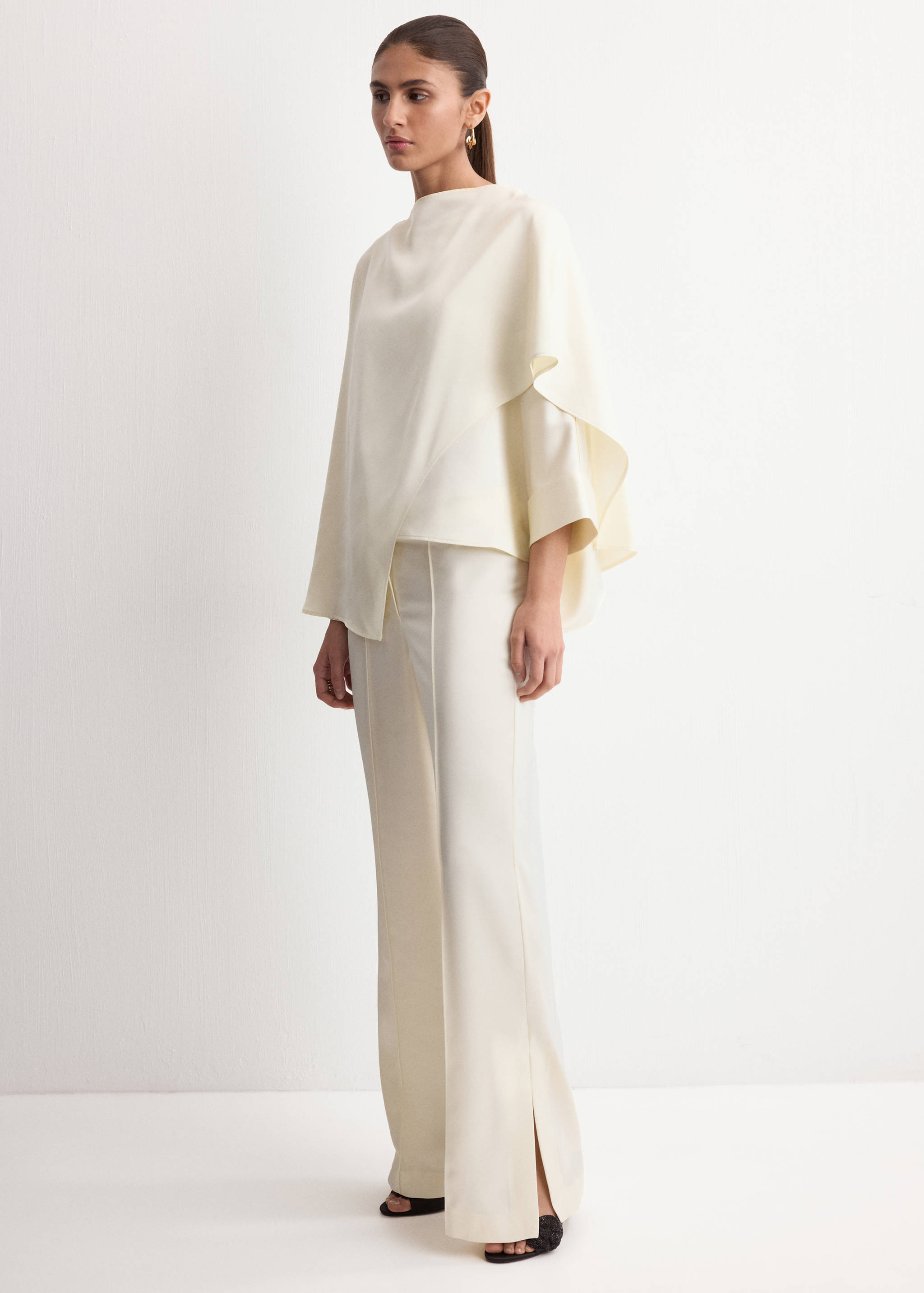 珠宝扣缎面长裤 - null