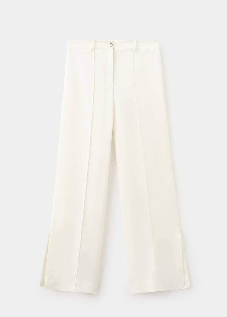 Satin trousers with jewel button — Ecru