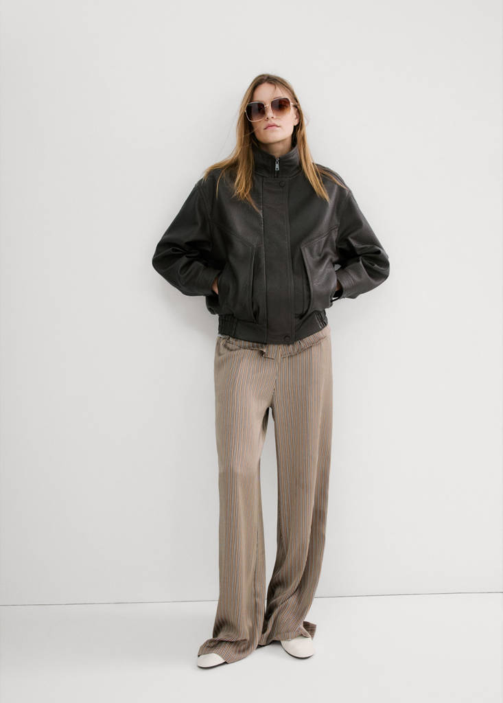 Satin striped trousers — Medium Brown