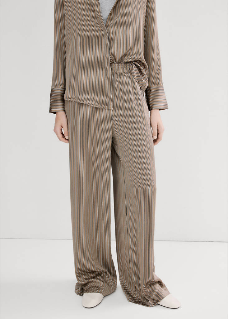 Satin striped trousers — Medium Brown