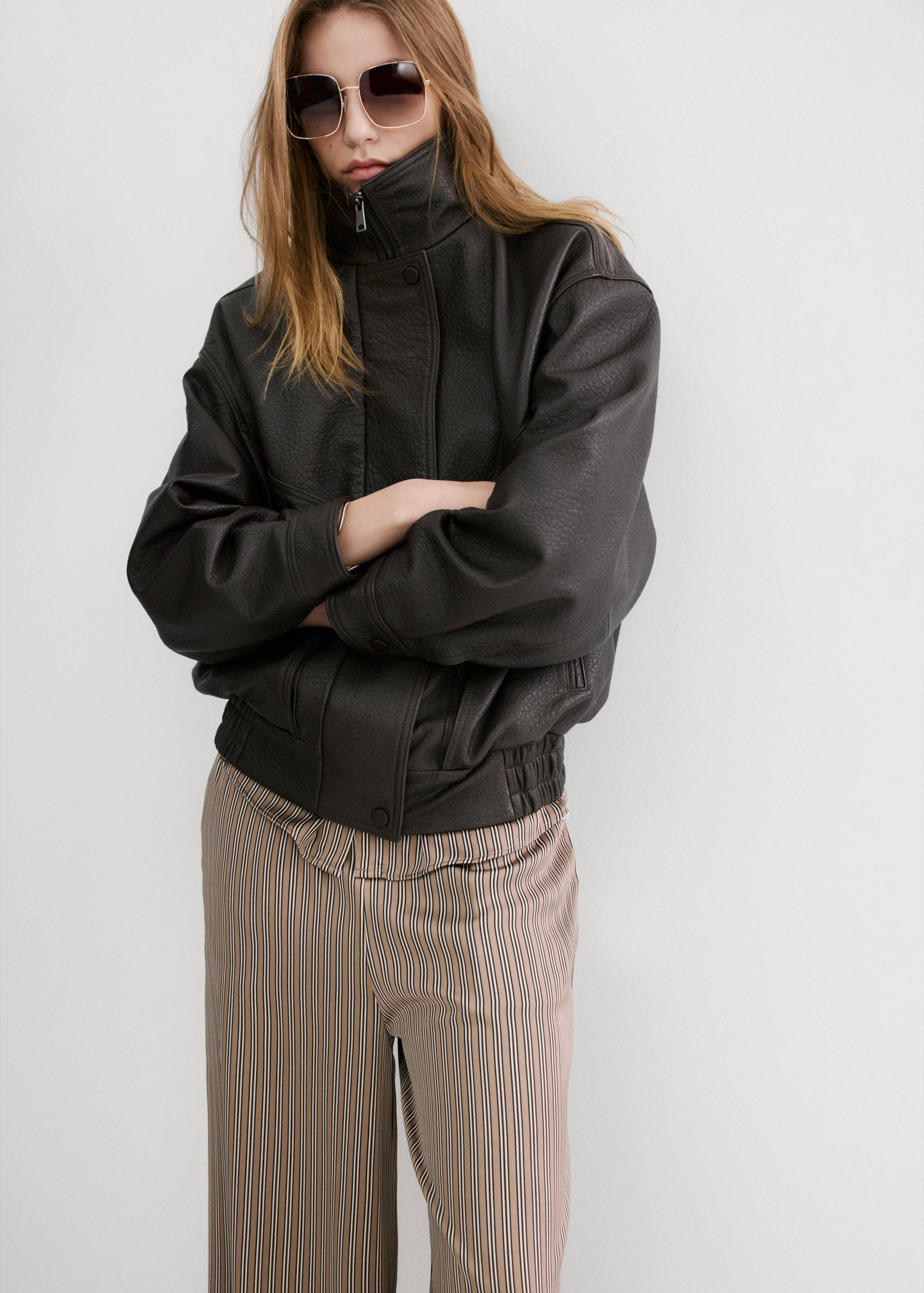 缎面条纹长裤 - null