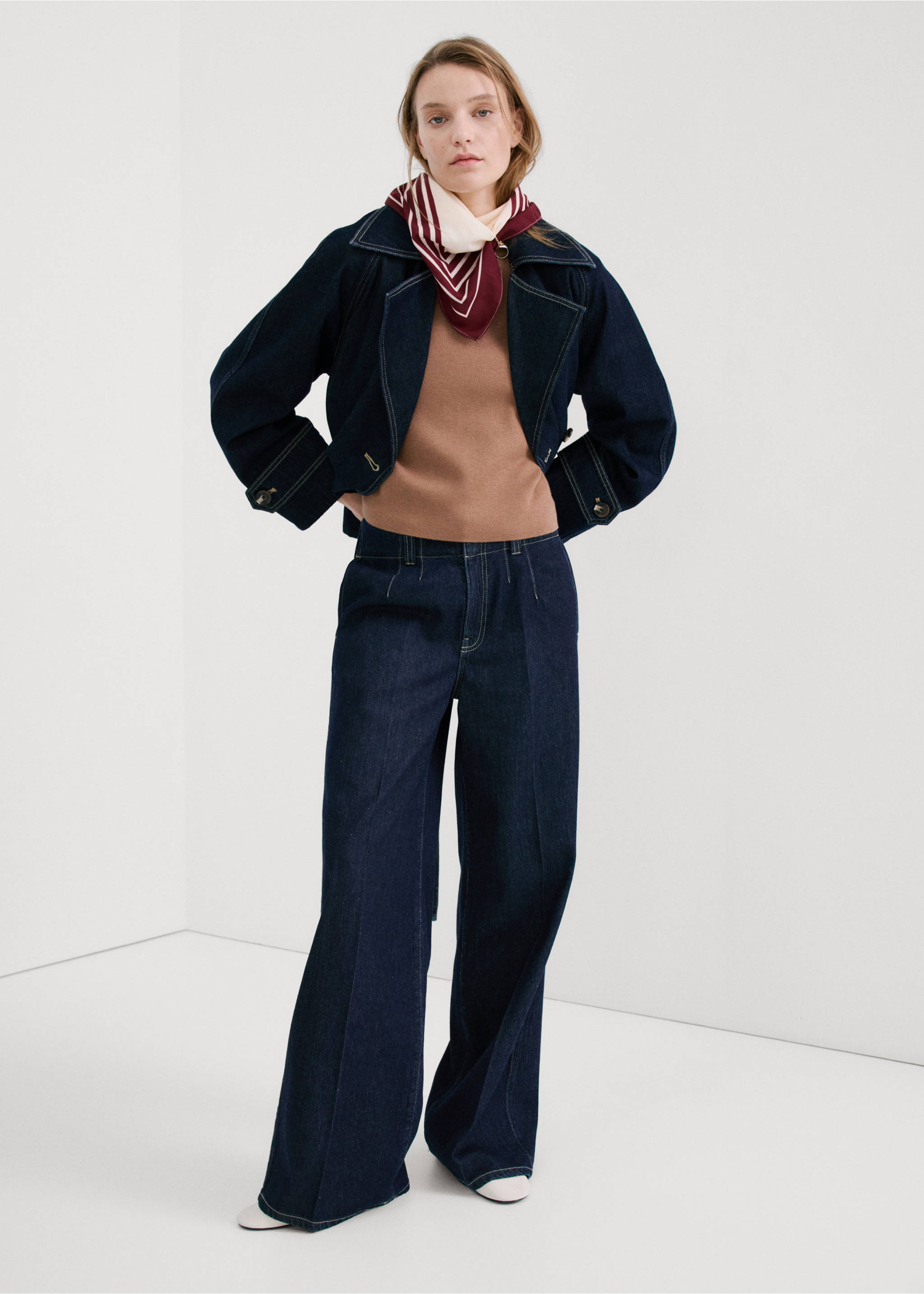 Blugi wide leg cu talie medie - Plan general, Albastru foarte deschis. Ref: 27024083-00.