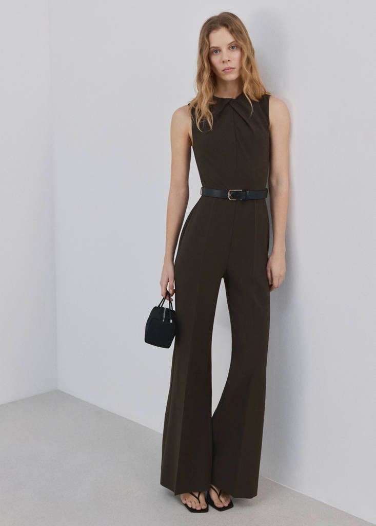 Jumpsuit with draped detail belt — Brown