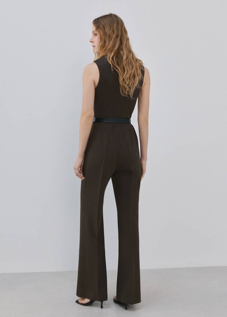 Jumpsuit with draped detail belt — Brown