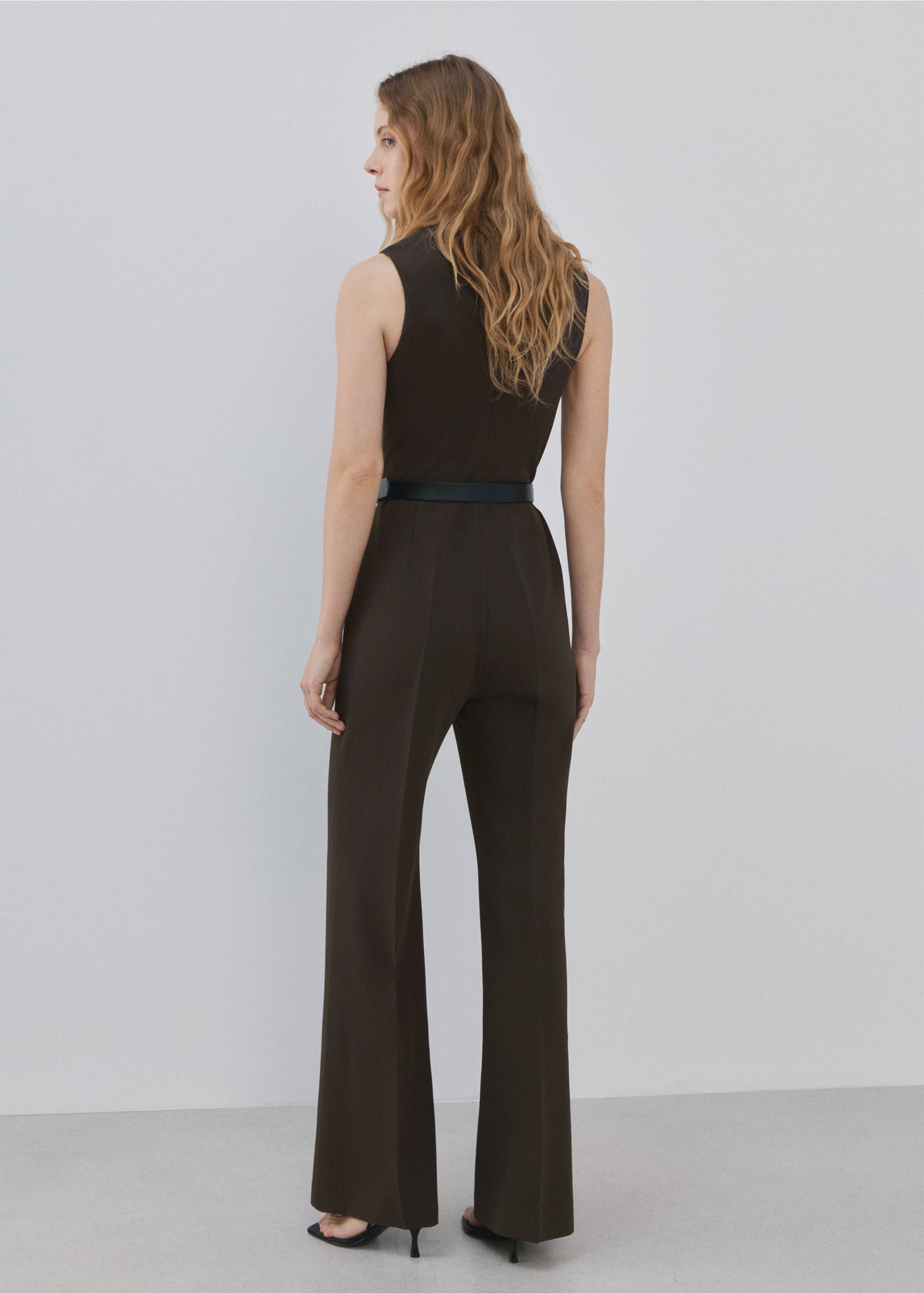 Jumpsuit with draped detail belt - Reverse of the article, Brown. Ref: 27024087-00.