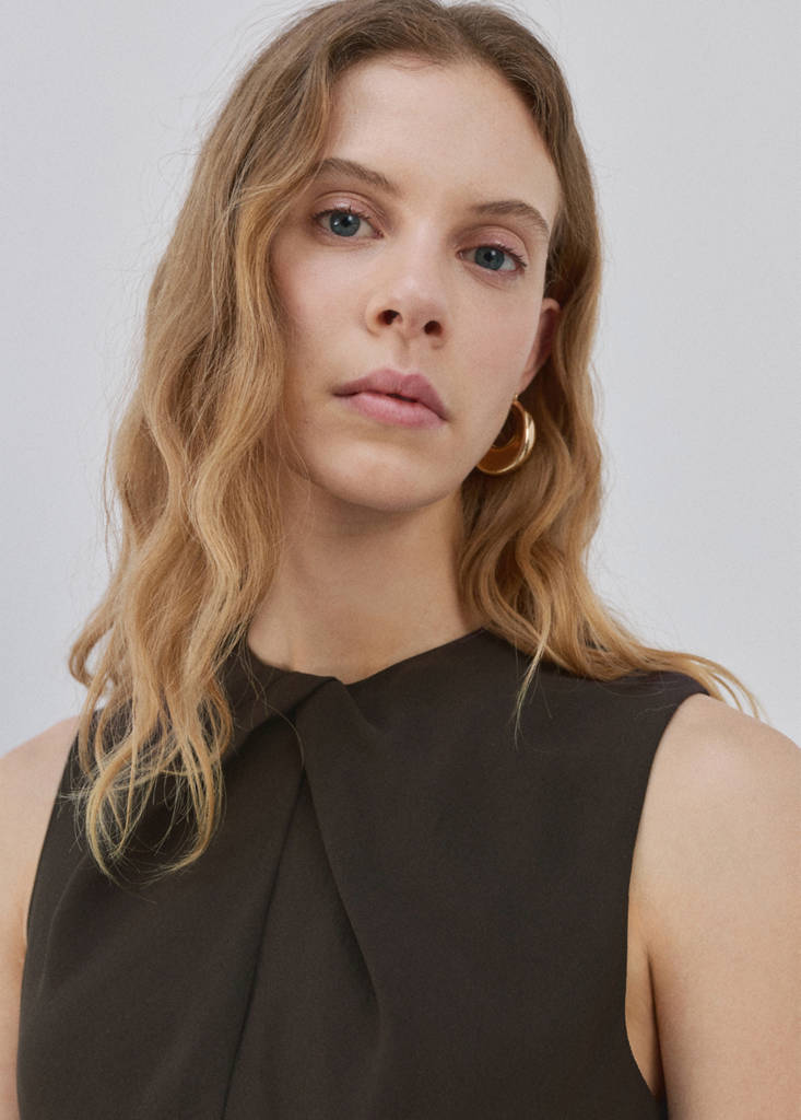 Jumpsuit with draped detail belt — Brown