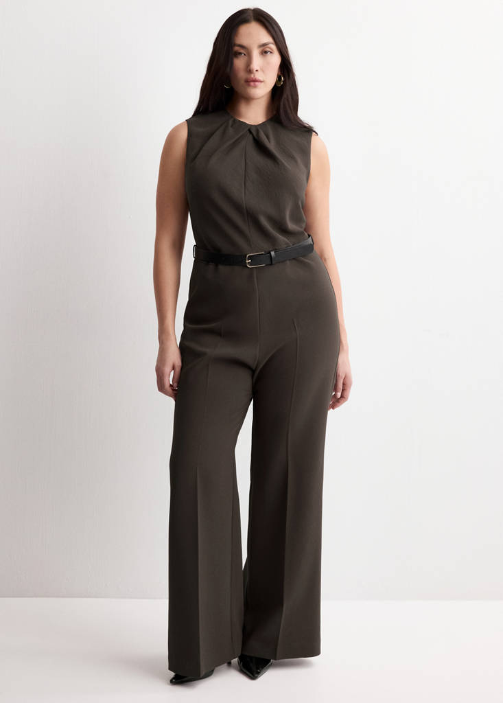Jumpsuit with draped detail belt — Brown