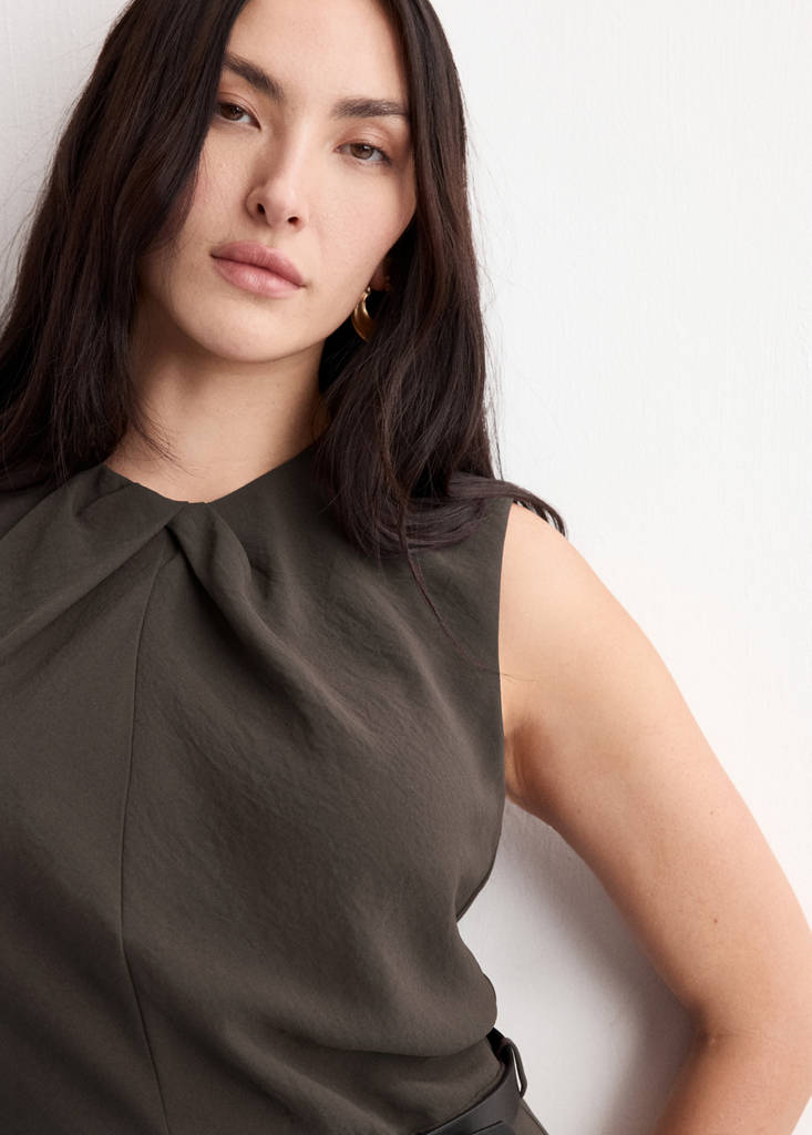 Jumpsuit with draped detail belt — Brown