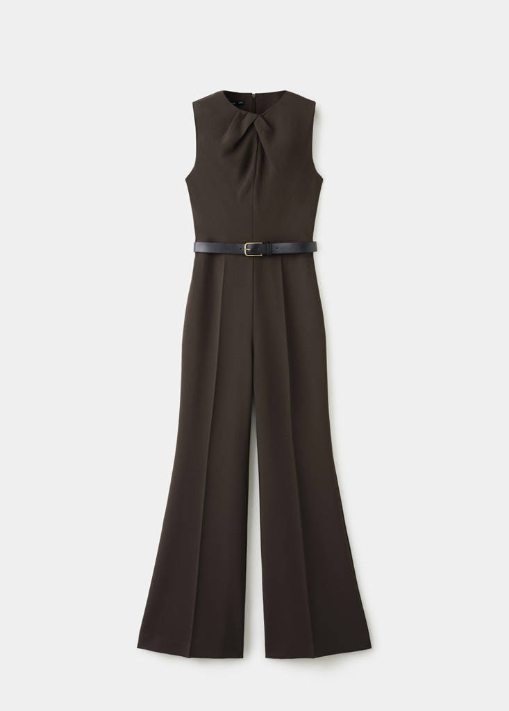 Jumpsuit with draped detail belt — Brown