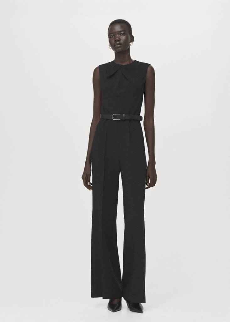 Jumpsuit with draped detail belt — Black
