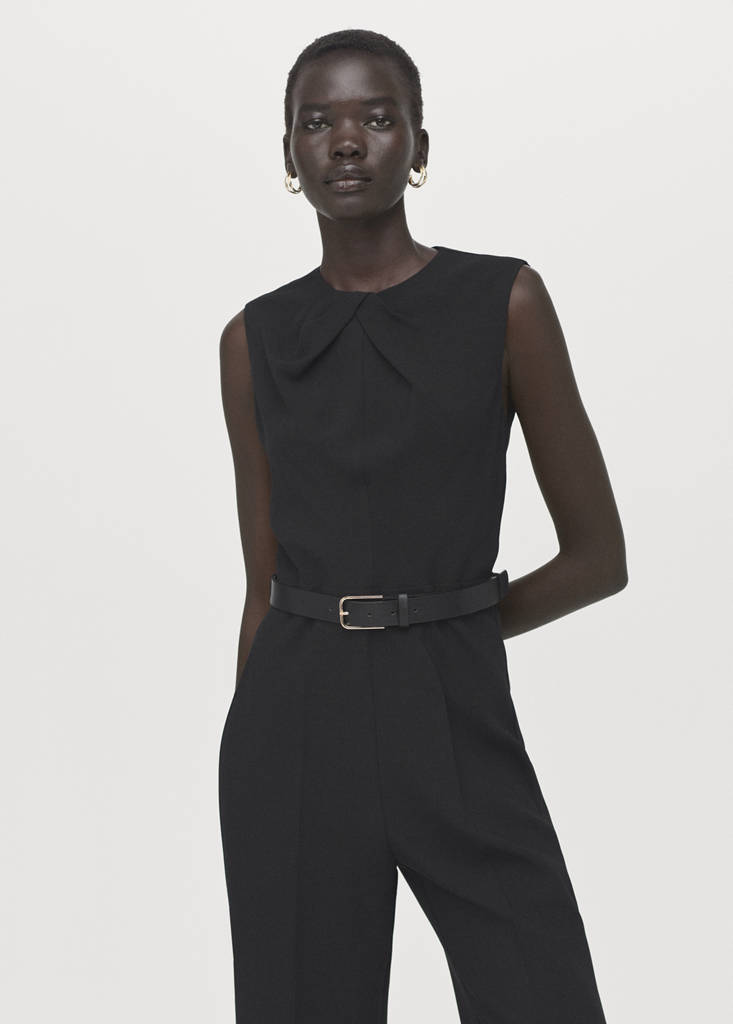 Jumpsuit with draped detail belt — Black