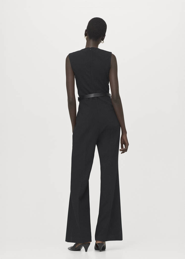 Jumpsuit with draped detail belt — Black