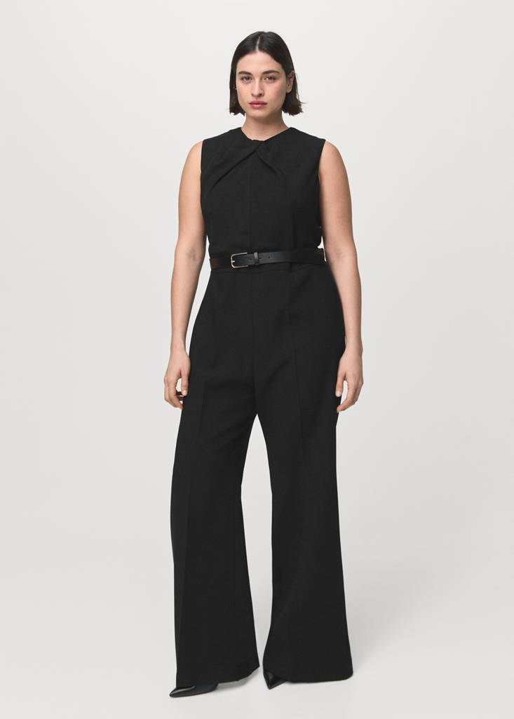 Jumpsuit with draped detail belt — Black