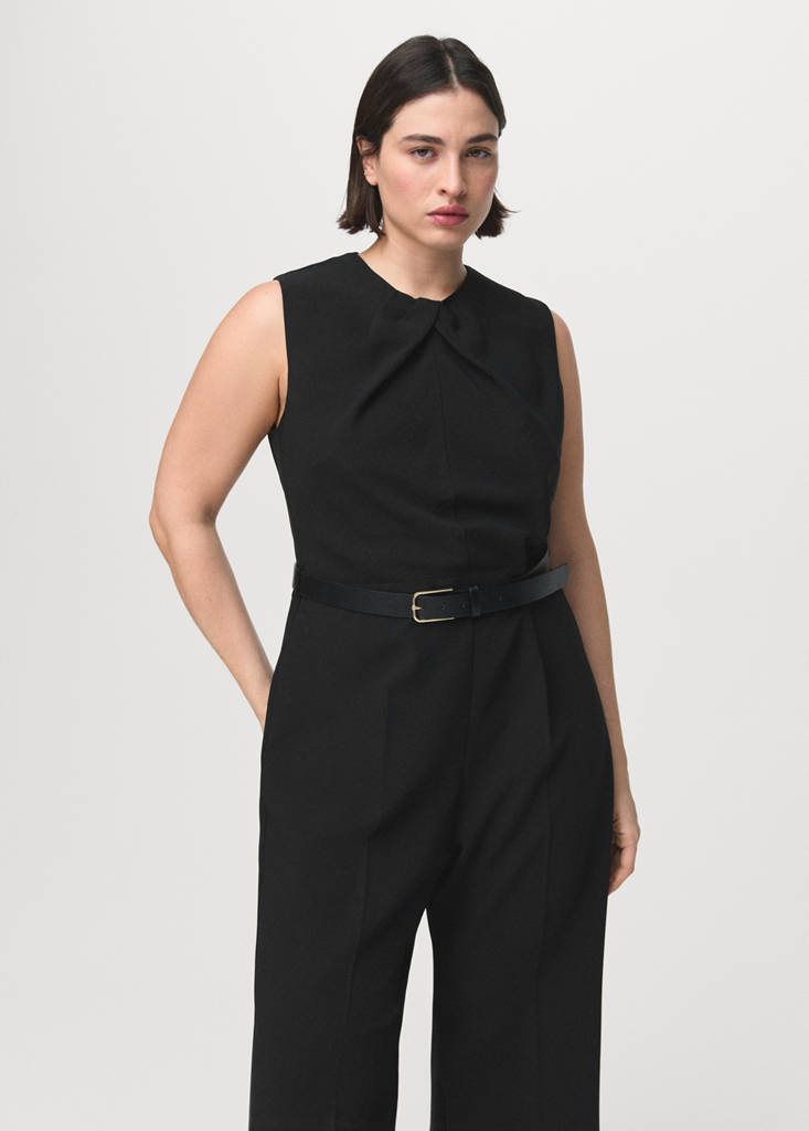 Jumpsuit with draped detail belt — Black