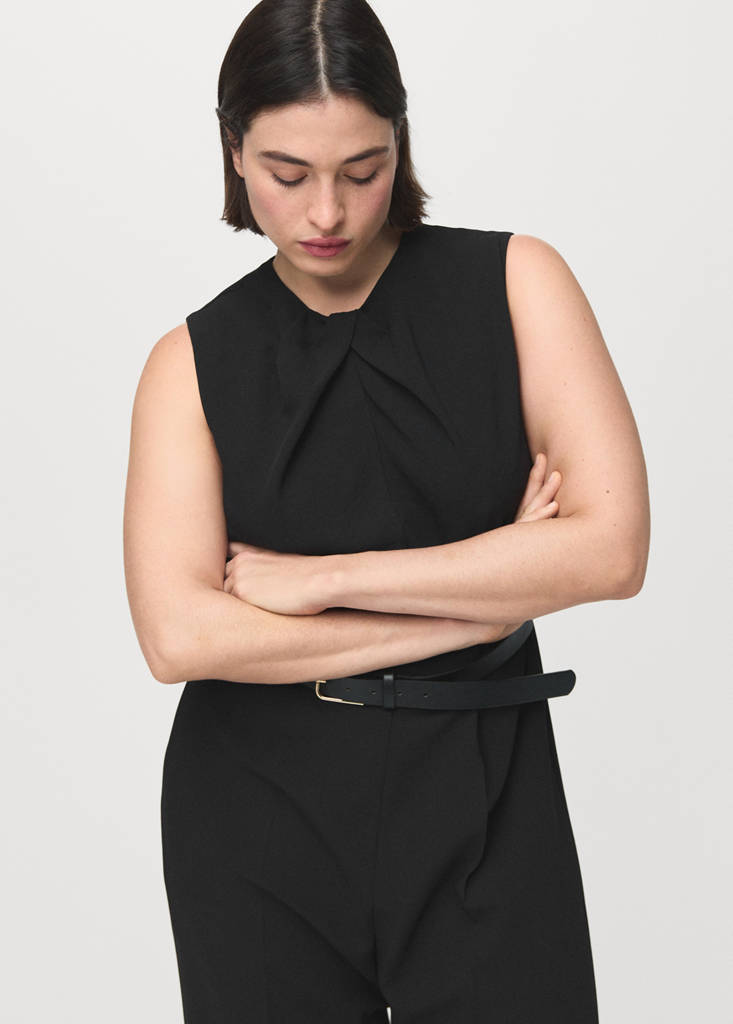 Jumpsuit with draped detail belt — Black
