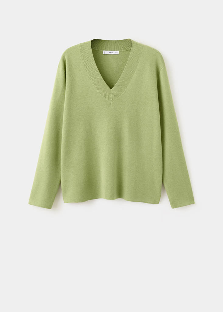 V-neck knit sweater — Green