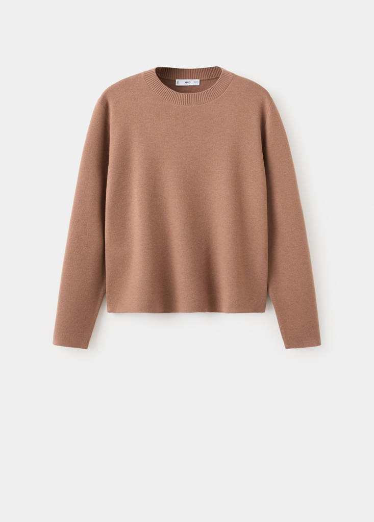Round-neck knitted sweater — Medium Brown