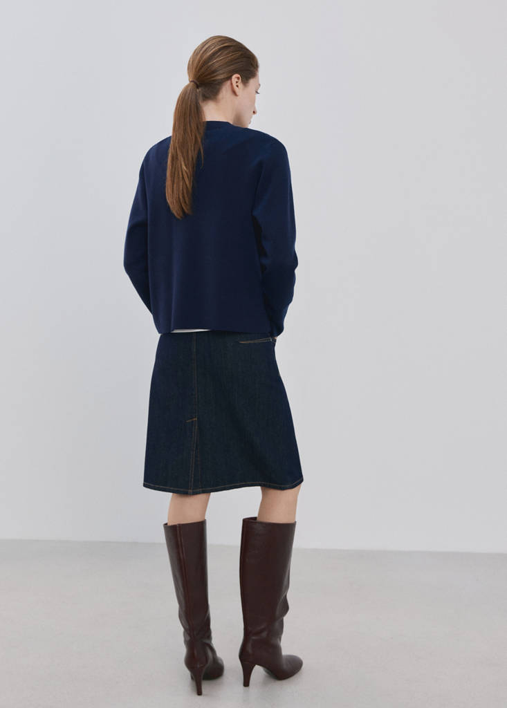 Round-neck knitted sweater — Dark Navy