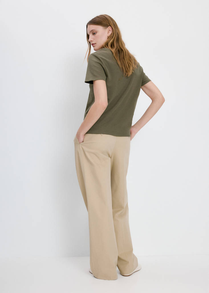 V-neck cotton T-shirt — Khaki