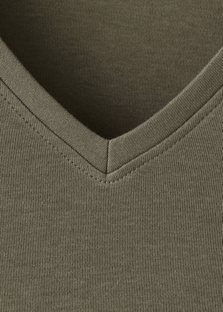 V-neck cotton T-shirt — Khaki