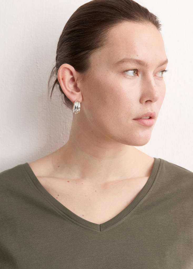 V-neck cotton T-shirt — Khaki