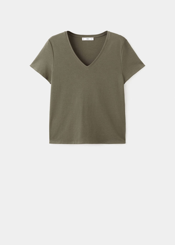 V-neck cotton T-shirt — Khaki
