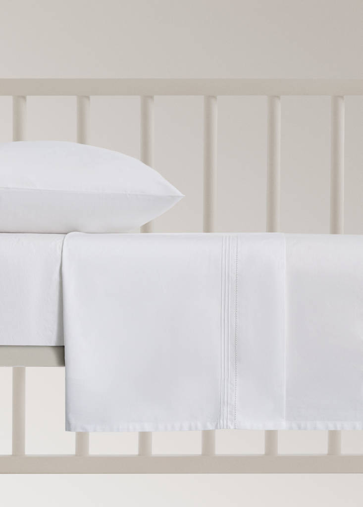 Top sheet in percale cotton with hemstitch for a 90cm bed — White