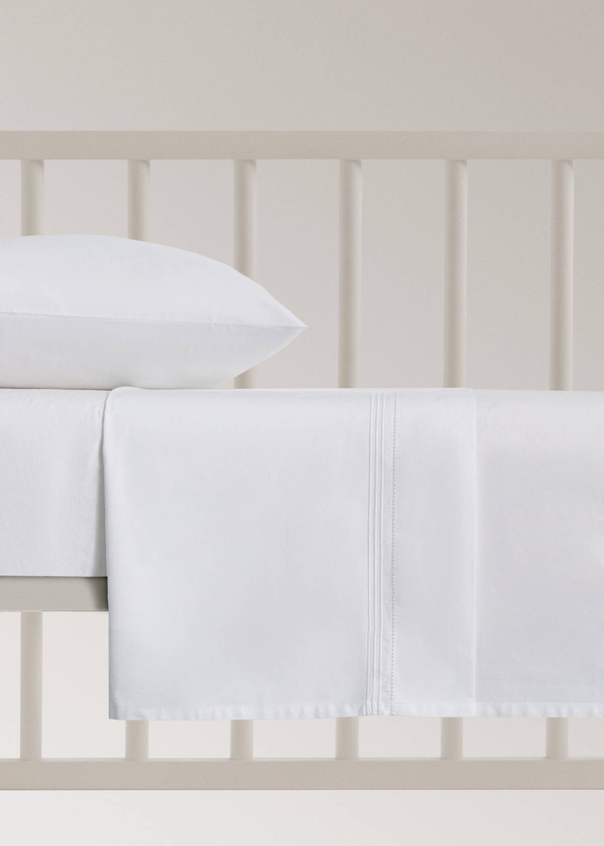 Top sheet in percale cotton with hemstitch for a 90cm bed — White