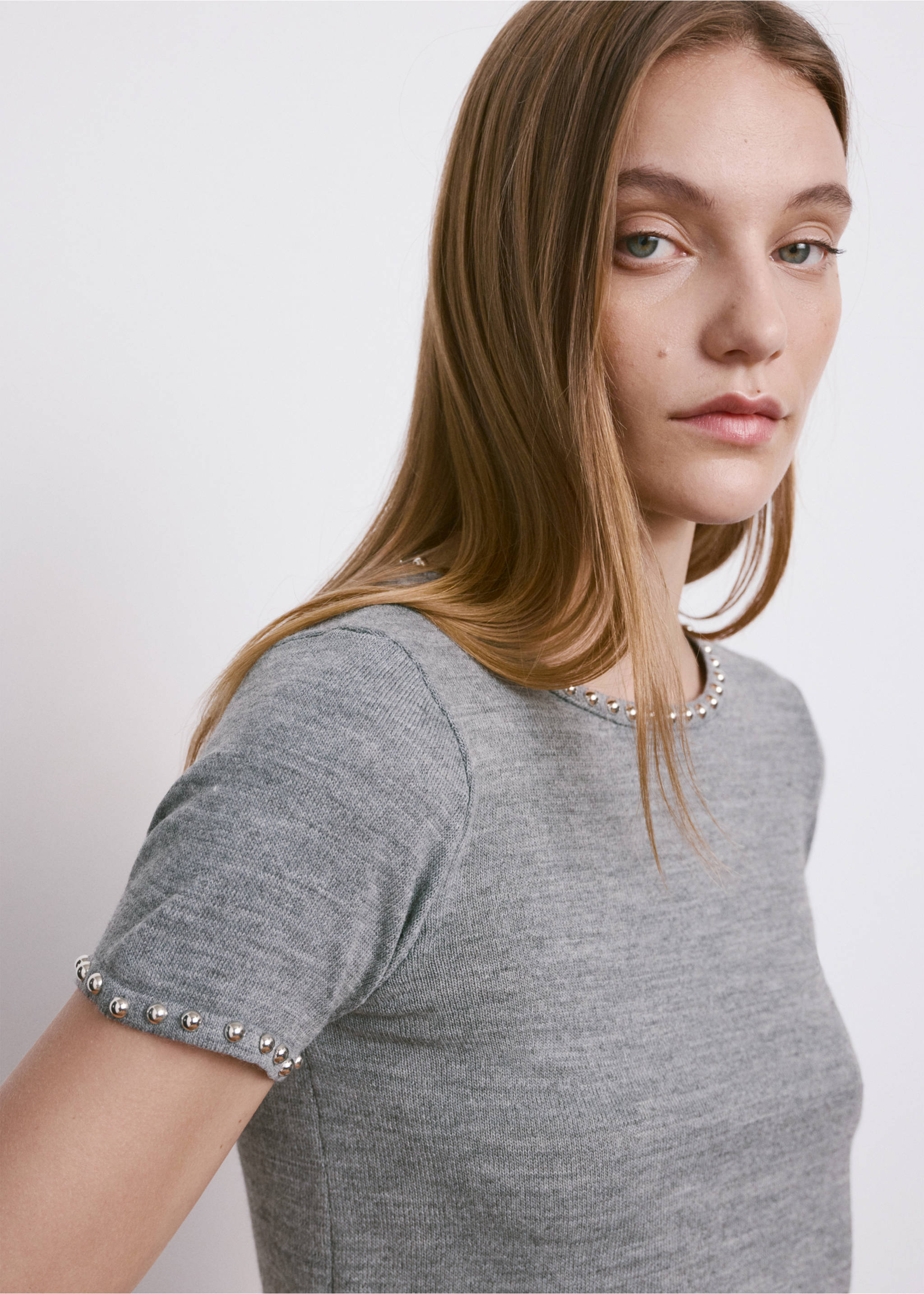 كنزة محبوكة ومرصعة - تفاصيل المنتج 1, رمادي أرجواني متوسط. Ref: 27024098-00.