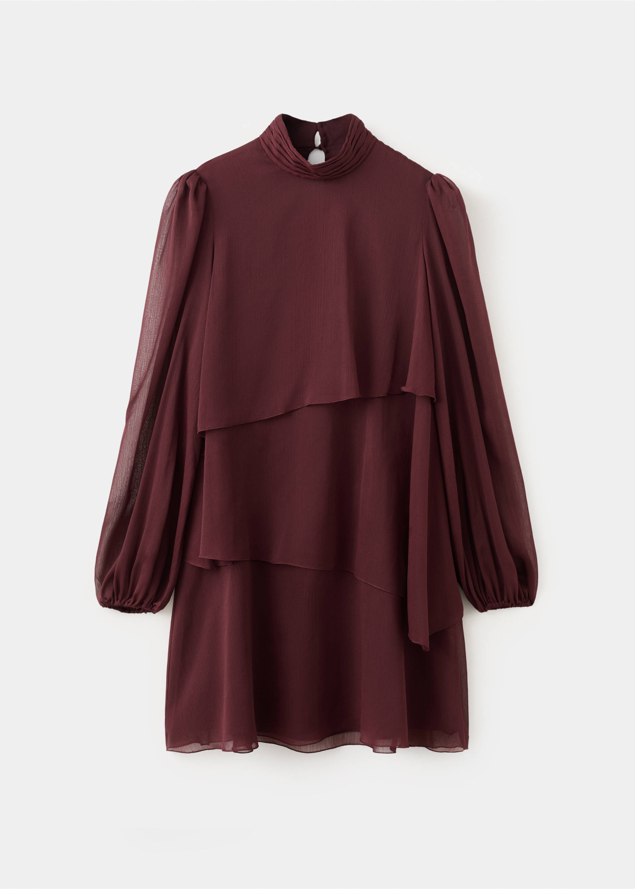 Ruffle dress with draped neckline - Article without model, Burgundy. Ref: 27024101-00.