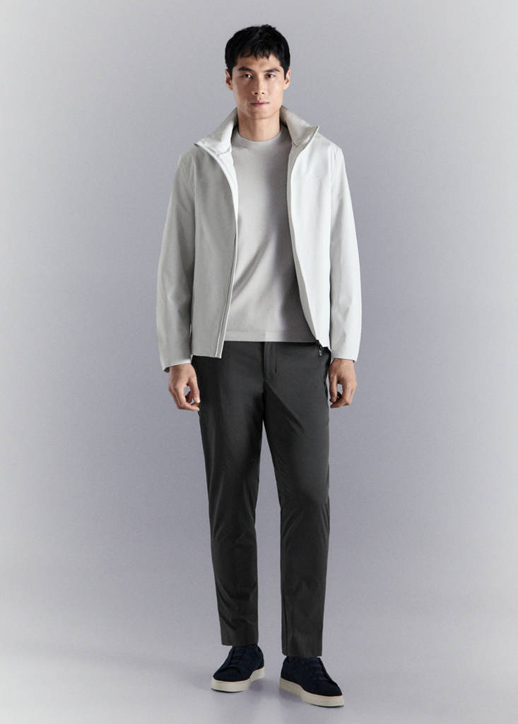 Water-repellent bomber jacket with detachable hood — Ice Grey