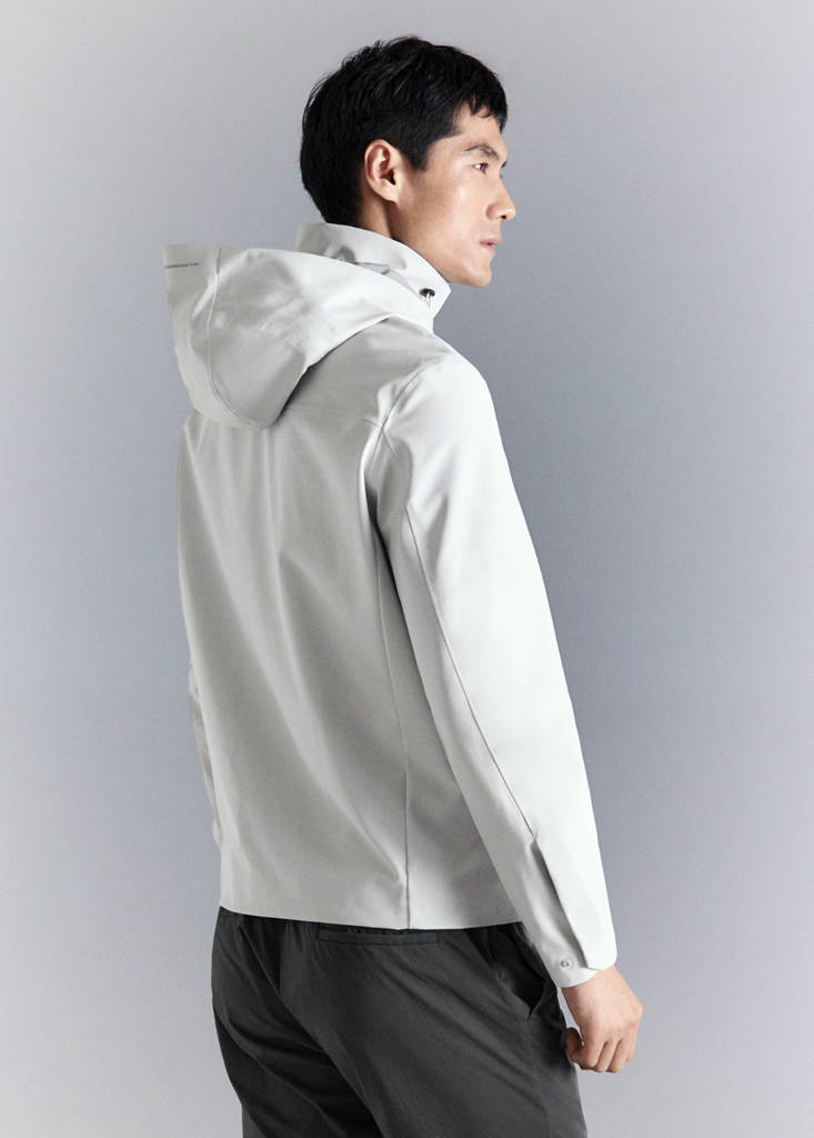 Water-repellent bomber jacket with detachable hood — Ice Grey