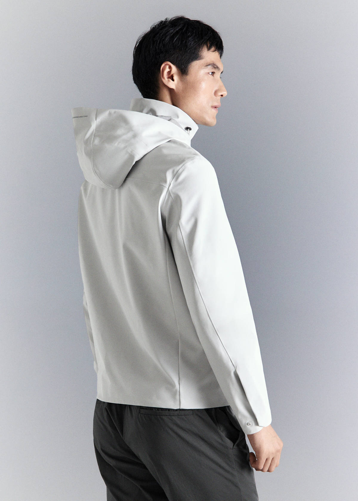 Water-repellent bomber jacket with detachable hood — Ice Grey